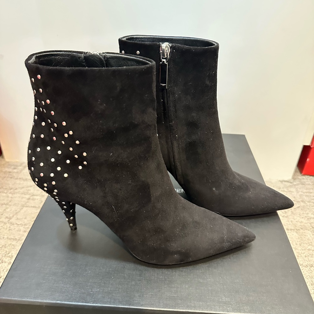Saint Laurent Black Suede Ankle Boots with Silver Studs - Picture 4 of 5